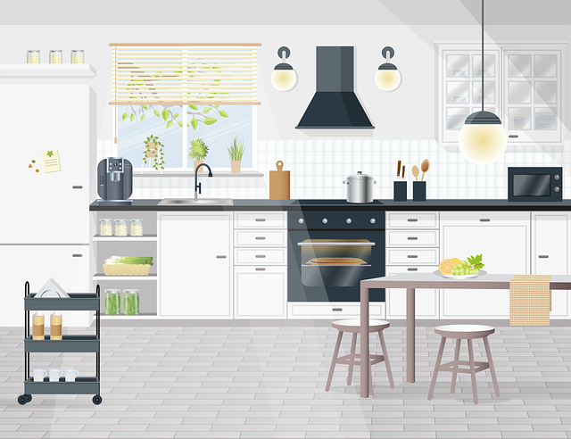 Illustration of a kitchen.